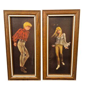 VTG 1960’s Cotti Hippie Mod Go Go Teen Dancers Girl Boy Pair Framed Art Prints